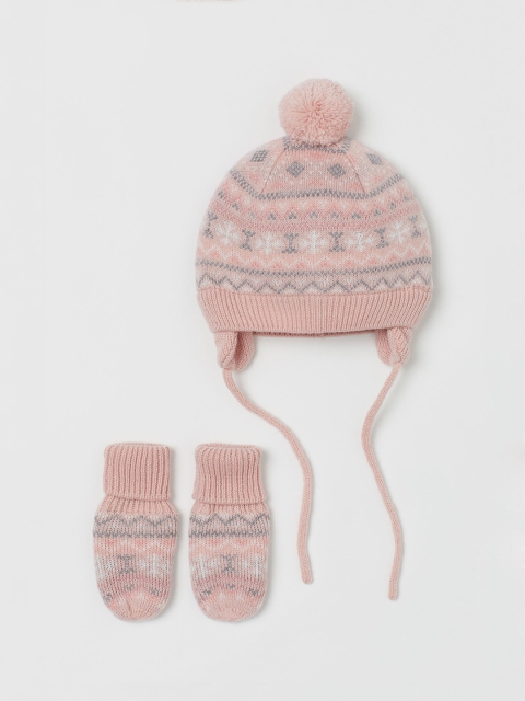 

H&M Kids Pink & Grey Hat And Mittens