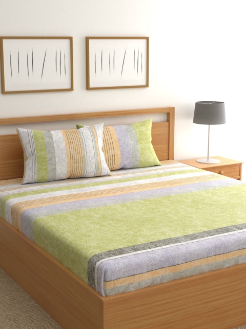 

Raymond Home Lime Green Abstract 200 TC Cotton 1 King Bedsheet with 2 Pillow Covers