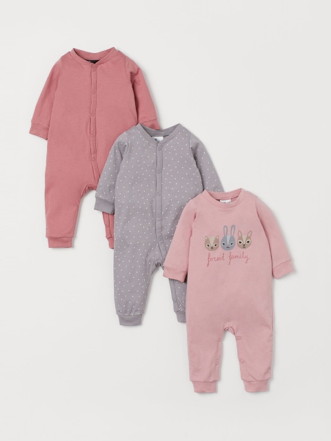 

H&M Kids Multicoloured 3-Pack Cotton Pyjamas, Pink