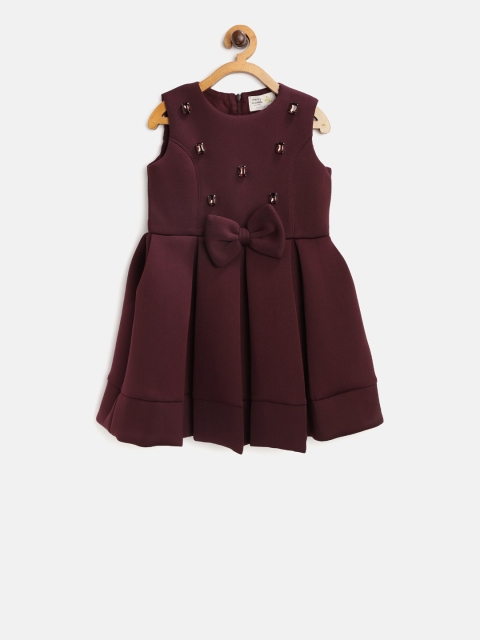 Cherry Crumble Girls Burgundy Embellished Fit and Flare Dress