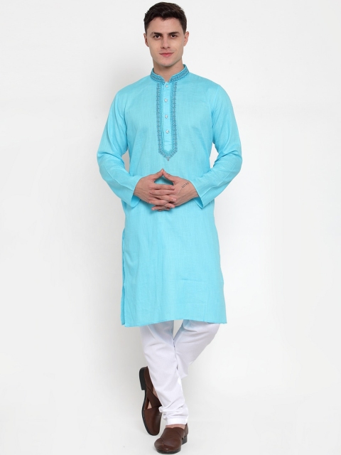 

MAXENCE Men Blue & White Solid Kurta with Pyjamas