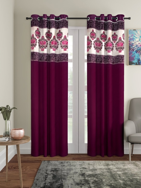 

VRINDA Purple & Cream-Coloured Set of 2 Floral Printed Door Curtains