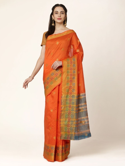 

KALINI Orange & Beige Silk Blend Woven Design Saree