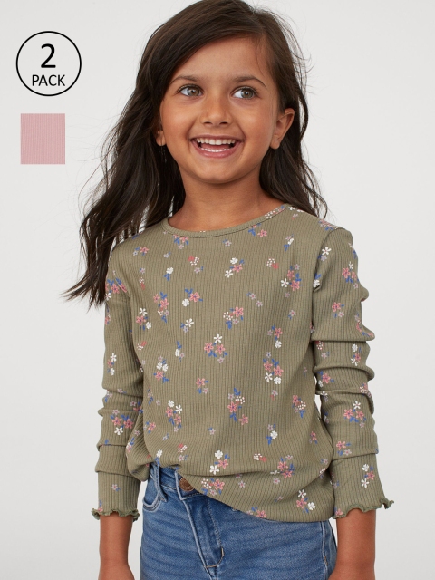 

H&M Girls Multicoloured 2-Pack Ribbed Jersey Tops, Multi