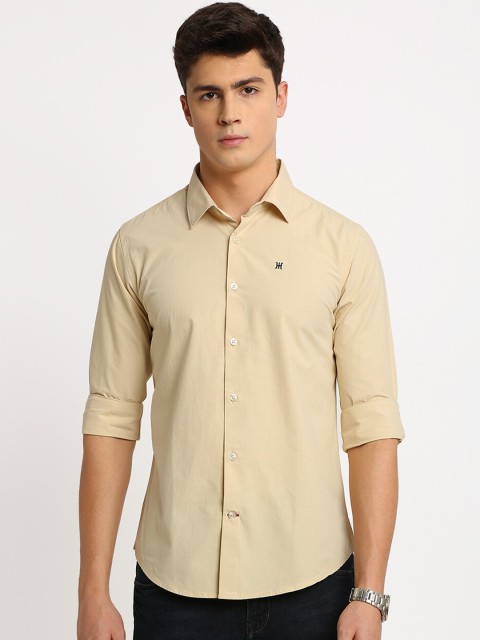 

TED HARBOR Men Cream-Coloured Slim Fit Solid Casual Shirt