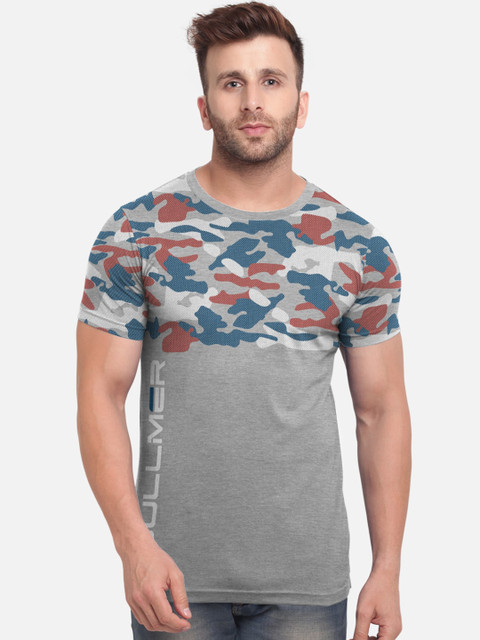 

BULLMER Men Grey Camouflage Printed Round Neck T-shirt
