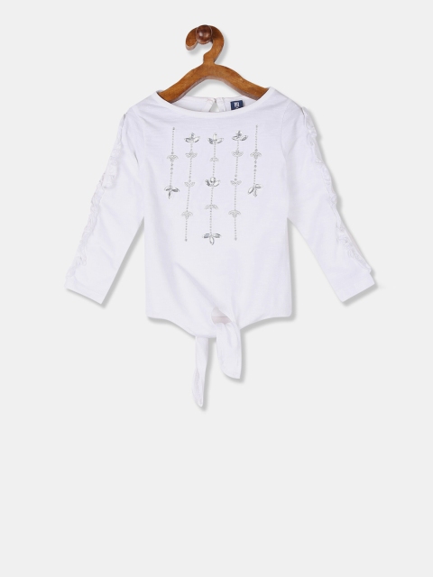 

Cherokee Girls White Embellished Tie-Up Pure Cotton Top