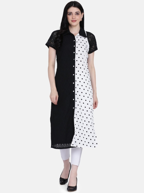 

Ojjasvi Women Black & White Printed Straight Panelled Kurta