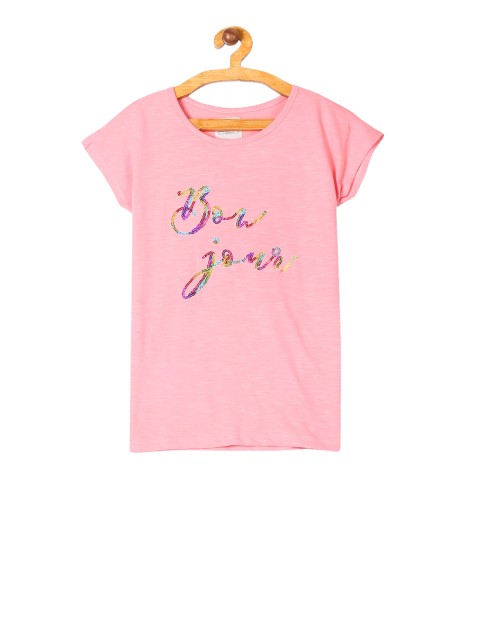 

Cherokee Girls Pink Embellished Pure Cotton Top