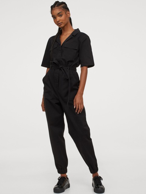 

H&M Women Black Cotton Twill Boiler Suit