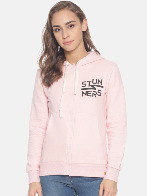 

Campus Sutra Women Pink Printed Hooded Sweatshirt