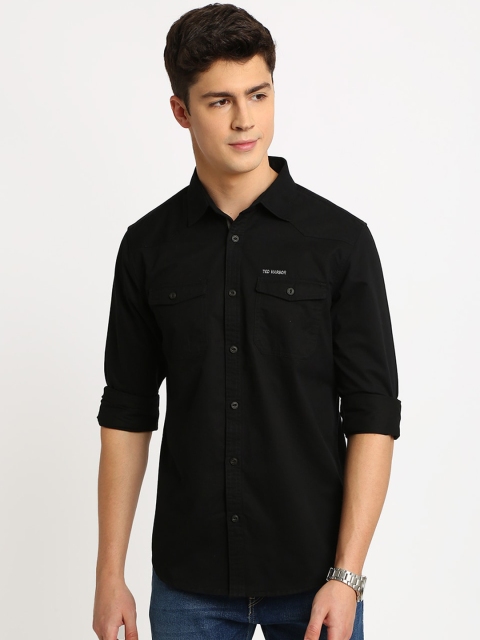 

TED HARBOR Men Black Slim Fit Solid Casual Shirt
