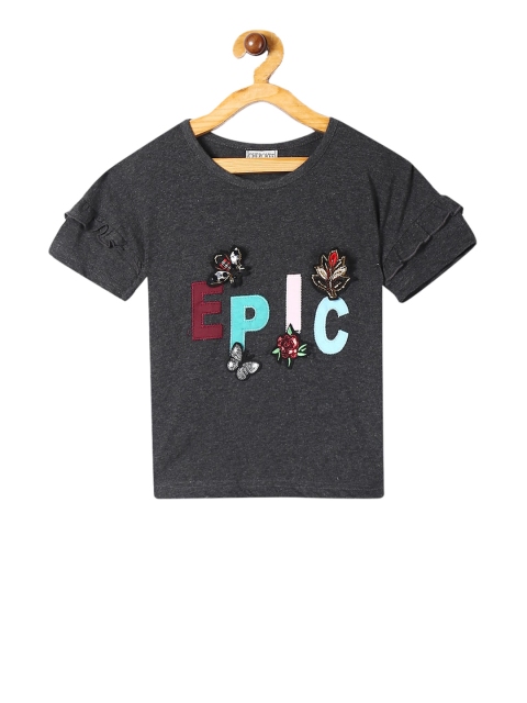 Cherokee Girls Charcoal Grey Printed Top