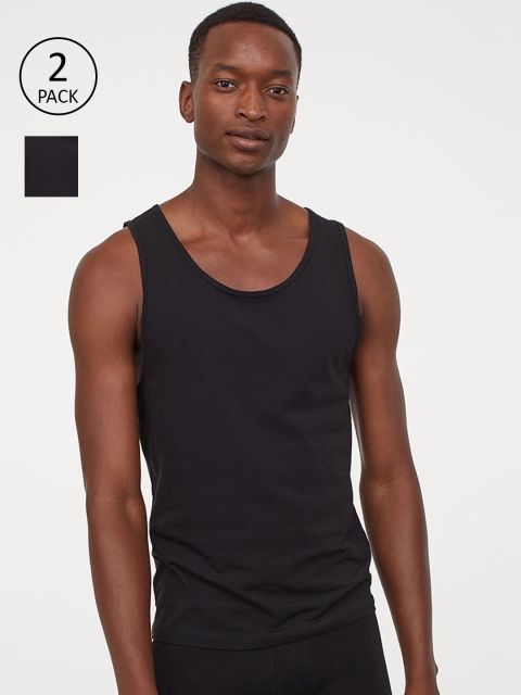 H&M Men Black Solid 2-Pack COOLMAX Vest T-shirt