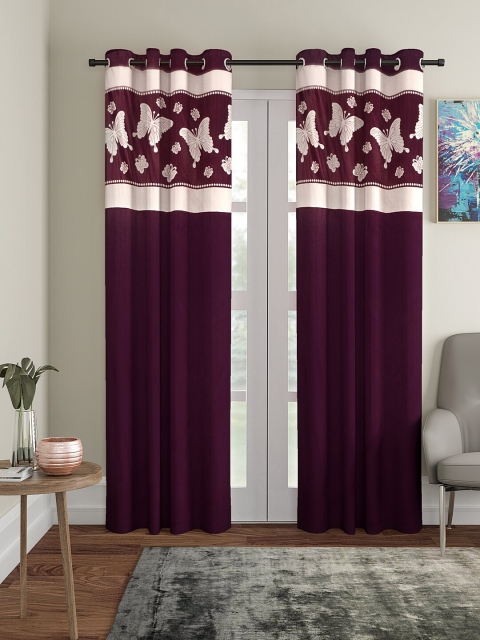 

VRINDA Purple & White Set of 2 Long Door Curtains