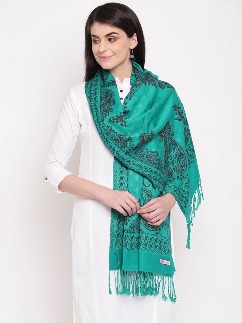 

HK colours of fashion Women Green & Red Woven Design Stole with Tasselled Border