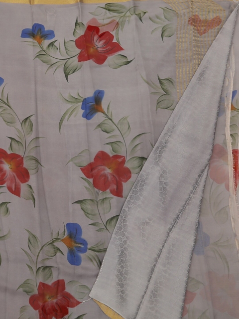 

Pothys Grey Floral Print Pure Chiffon Saree