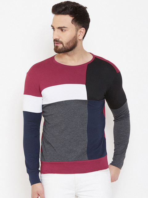 

GESPO Men Maroon & Charcoal Grey Colourblocked Round Neck T-shirt