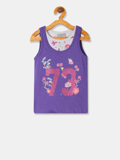 

Cherokee Girls Purple Printed Tank Top