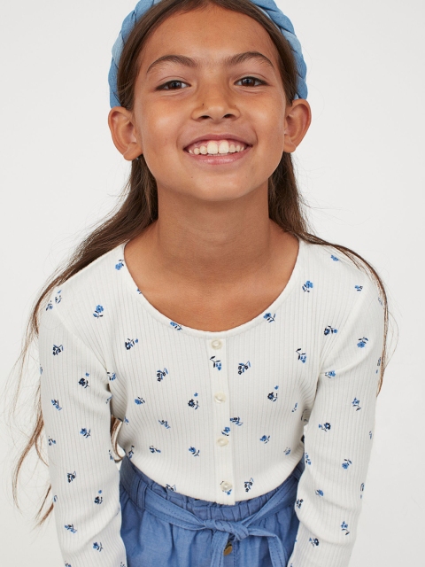 

H&M Girls White & Blue Floral Print Ribbed Top