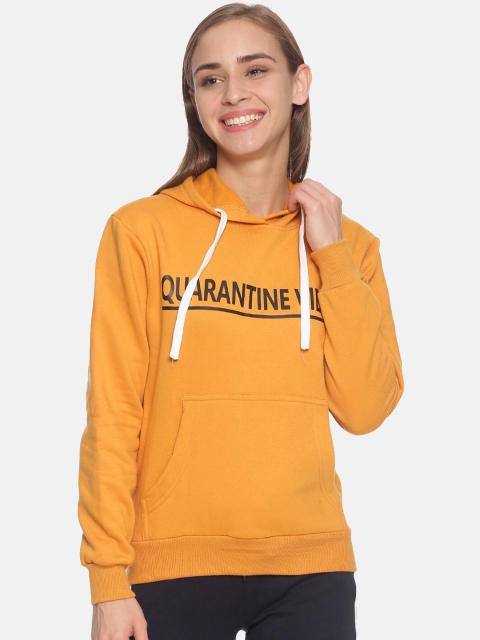 

Campus Sutra Women Mustard Yellow Printed Hooded Sweatshirt
