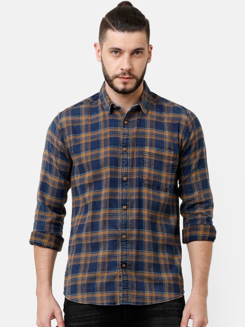 

Voi Jeans Men Blue & Brown Slim Fit Checked Casual Shirt