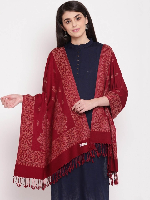 

HK colours of fashion Women Maroon Woven Design Acrylic Stole with Tasselled Border
