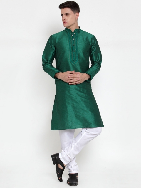 

MAXENCE Men Green & White Woven Design Kurta with Pyjamas