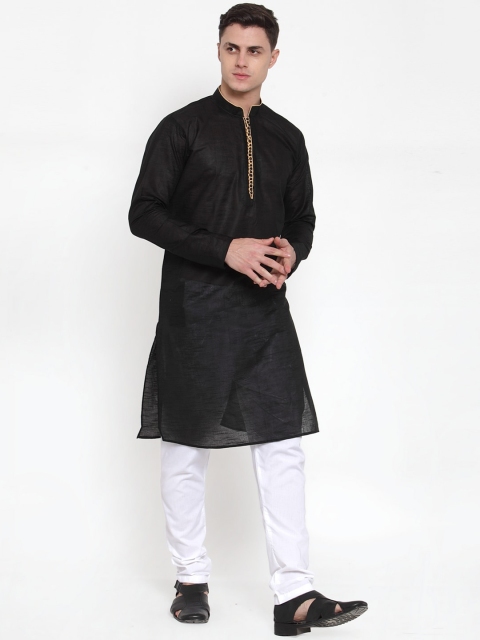 

MAXENCE Men Black & White Solid Kurta with Pyjamas Set