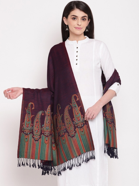 

HK colours of fashion Women Navy Blue & Burgundy Paisley Patterned Acrylic Shawl