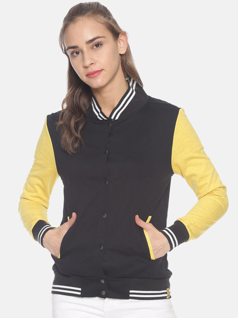 

Campus Sutra Women Black Colourblocked Windcheater Biker Jacket