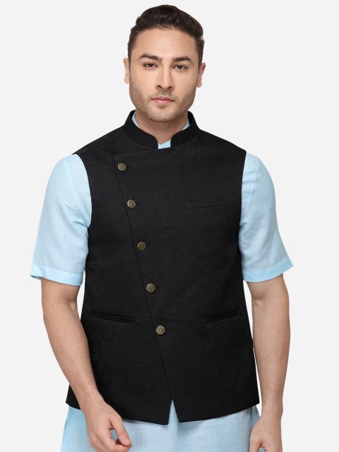 

JB STUDIO Men Black Woven Design Corduroy Nehru Jacket