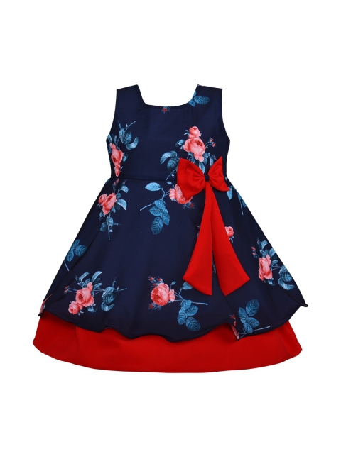 

Wish Karo Girls Navy Blue & Red Printed Fit and Flare Dress