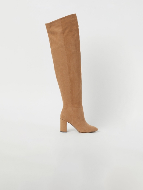 

H&M Women Beige Solid Thigh Boots