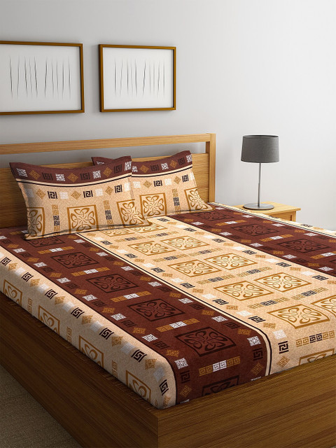

KLOTTHE Beige & Maroon Floral 210 TC Cotton 1 King Bedsheet with 2 Pillow Covers