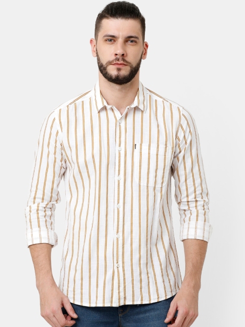 

Voi Jeans Men White & Yellow Slim Fit Striped Casual Shirt
