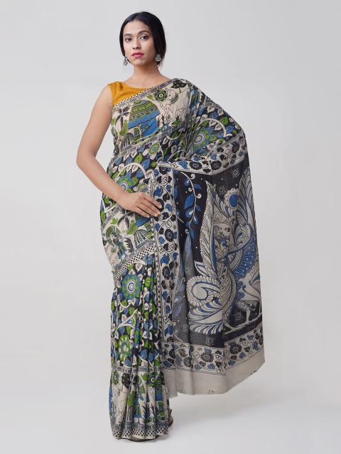 

Unnati Silks Black & Green Pure Cotton Printed Saree