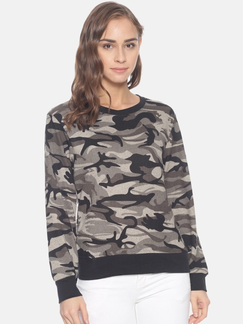 

Campus Sutra Women Beige & Black Camouflage Printed Sweatshirt