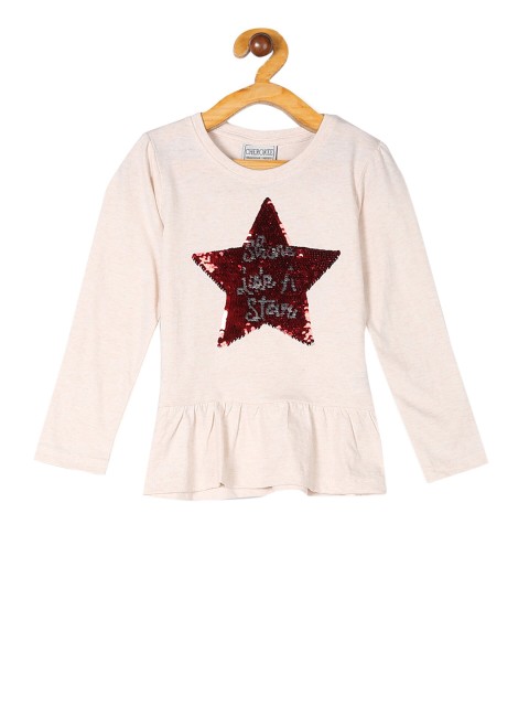 

Cherokee Girls Beige Flippy Sequin Top