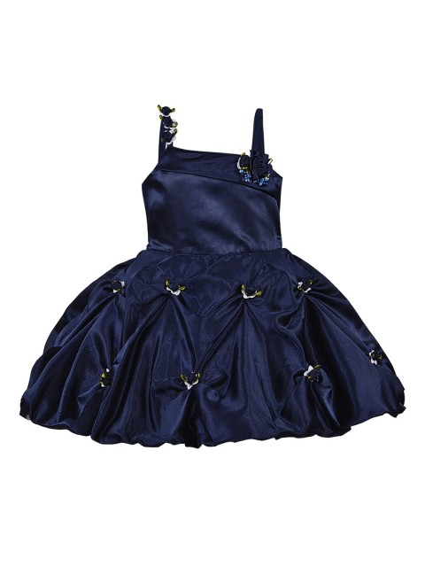 

Wish Karo Girls Navy Blue Embroidered Fit and Flare Dress