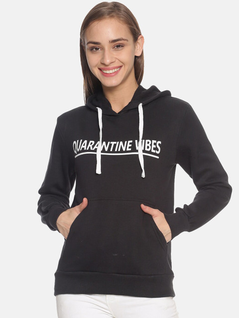 

Campus Sutra Women Black Printed Hooded Sweatshirt
