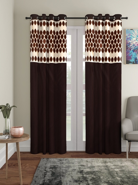 

VRINDA Brown & White Set of 2 Long Door Curtains