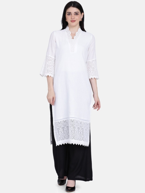 

Ojjasvi Women White Embroidered Straight Kurta