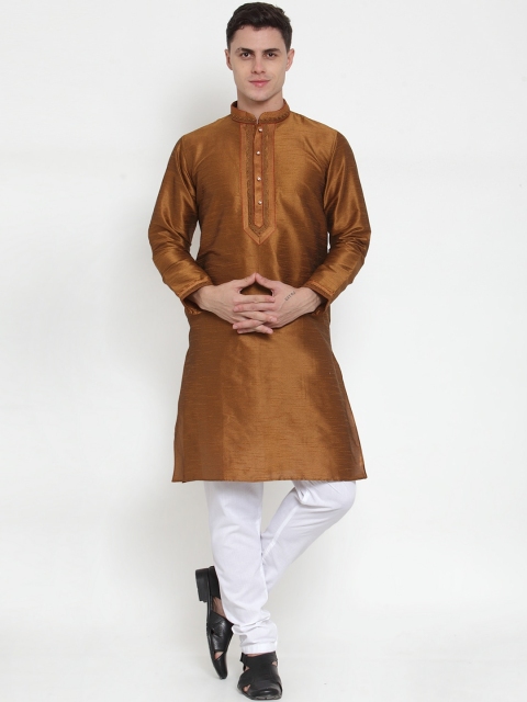 

MAXENCE Men Brown & White Woven Design Kurta with Pyjamas