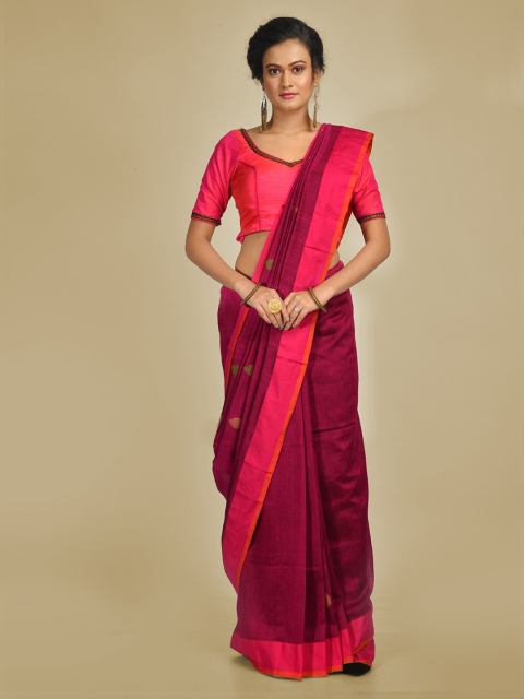 

Mitera Magenta & Pink Cotton Blend Printed Handloom Saree