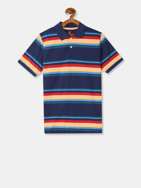 

GAP Boys Navy Blue Stripe Pique Pure Cotton Polo T-shirt