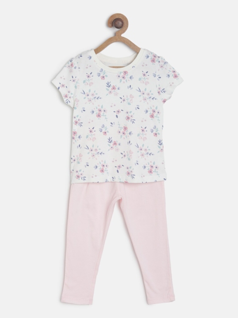 

MINI KLUB Girls White & Pink Printed T-shirt with Leggings