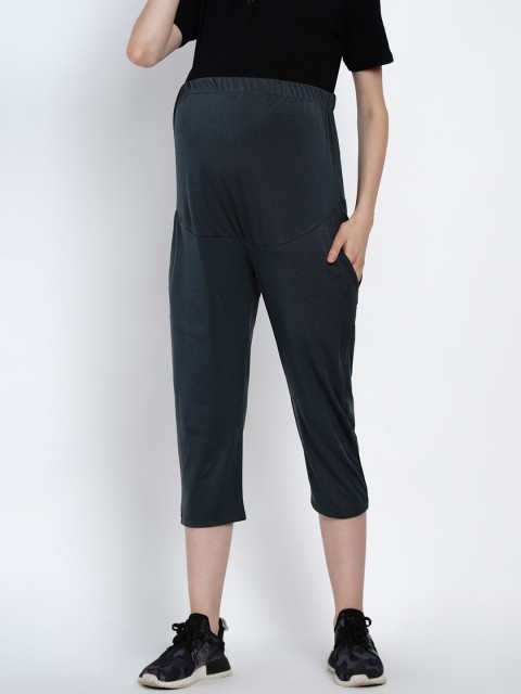 

Mine4Nine Women Charcoal Grey Solid Slim-Fit 3/4th Maternity Track Pants