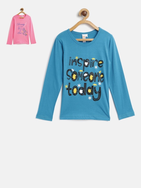 

Kids On Board Girls Pink & Blue Pack of 2 Printed Round Neck T-shirt