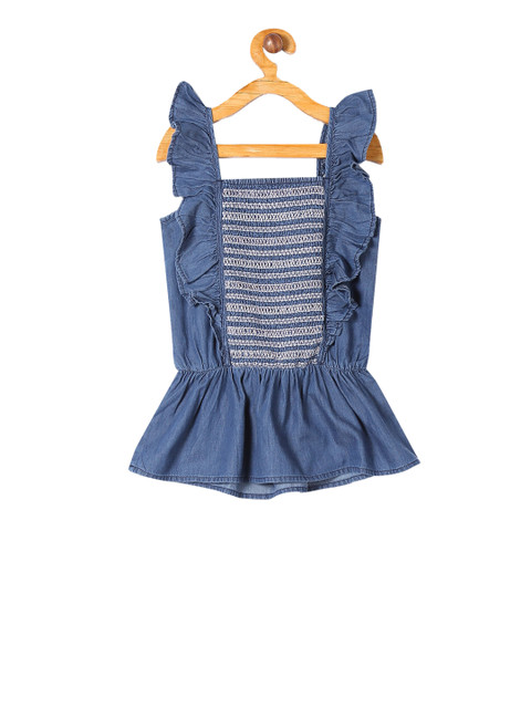 

Cherokee Girls Blue Smocked Peplum Pure Cotton Top